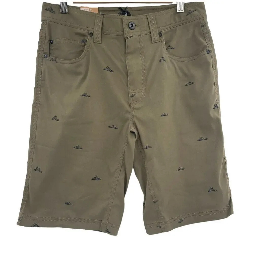 PrAna Stretch Nylon Shorts Men Size 30 Brion 11" Length Slate Green Crux Rock